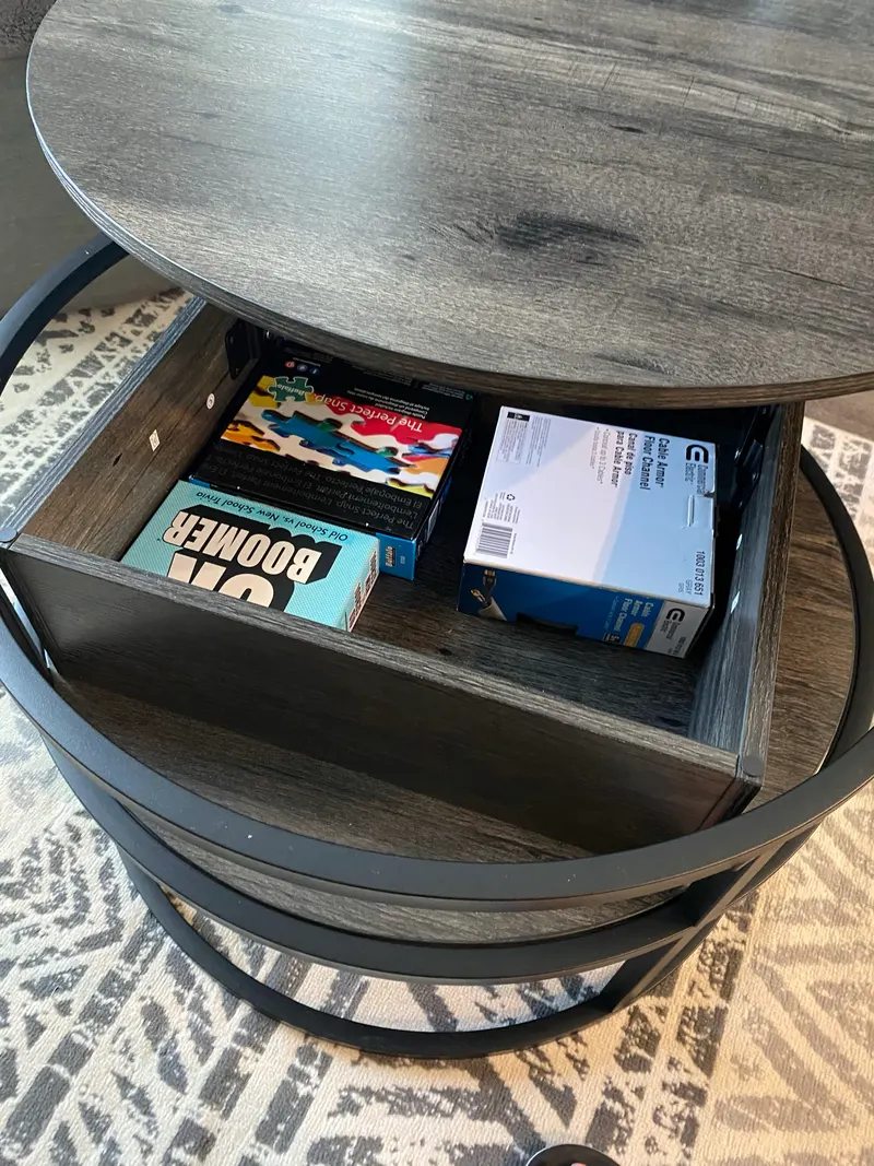 Board games stored in a side table